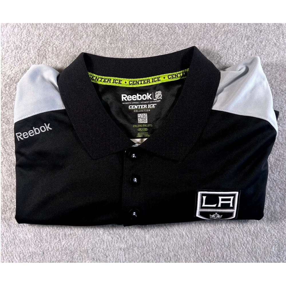 Reebok LA Kings Polo Shirt Mens 2XL Black Grey NHL Center Ice PlayDry 1240A 15